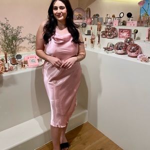 Bebe pink satin midi dress